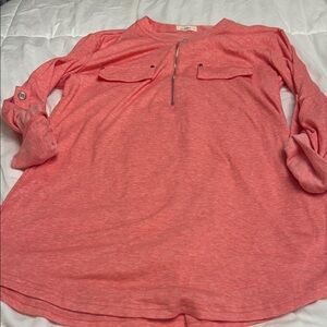 Coral Long Sleeve Top with Zipper Detail